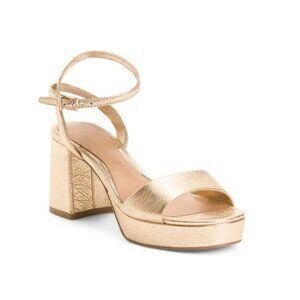 VINCE CAMUTO Gold Leather Pendreya Heeled Sandals